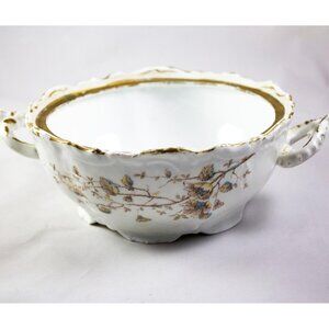 Antique LS&S Carlsbad Austria Vegetable Dish 7.5" Brown/Blue Flowers 1895-1917